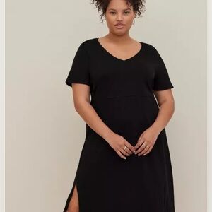 Torrid Black Midi Cotton Slub Side Slit Dress